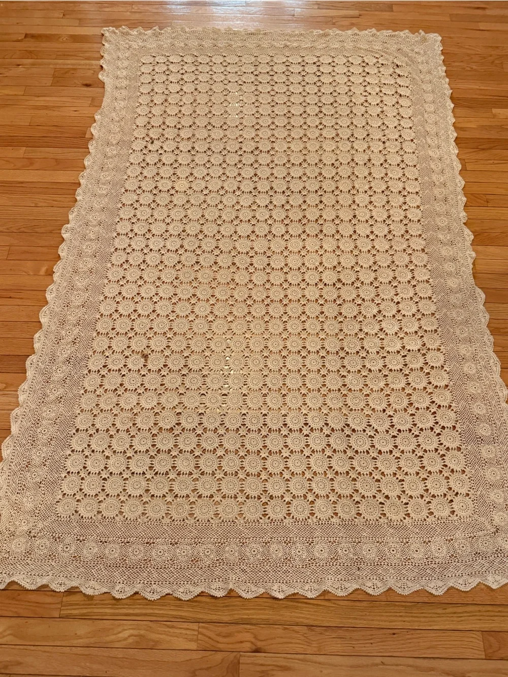 Handmade Crochet Lace Tablecloth Cream 57x87 cottage prarie country